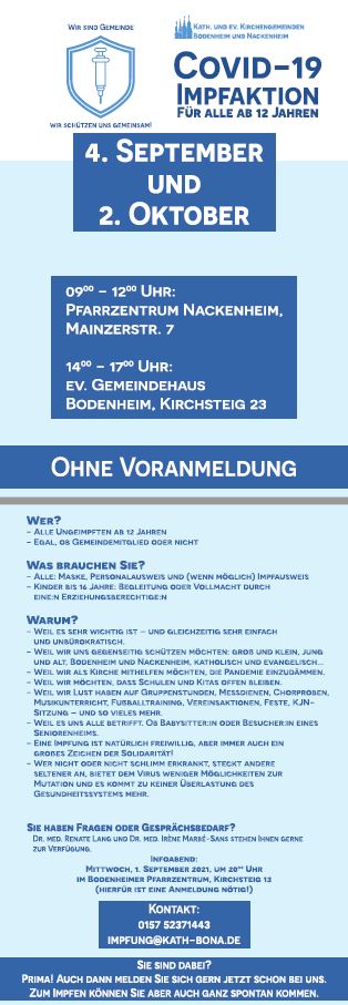 Impfaktion der katholischen Kirche St. Gereon Nackenheim Quelle: Katholische Kirche St. Gereon Nackenheim Impfaktion der katholischen Kirche St. Gereon Nackenheim Quelle: Katholische Kirche St. Gereon Nackenheim